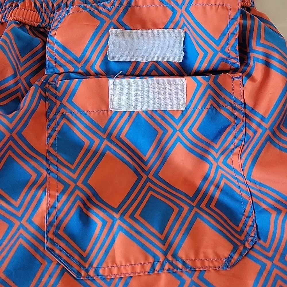 Kiton Orange and Blue Geometric Swim Shorts Sz XL Retail $345